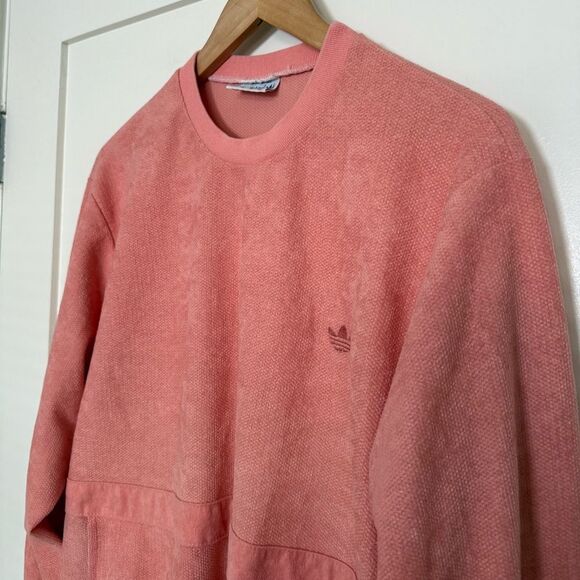 Vintage Adidas Ventex Sweatshirt Unisex Sz L ? Pink Velour Pullover Trefoil Logo - Picture 2 of 13
